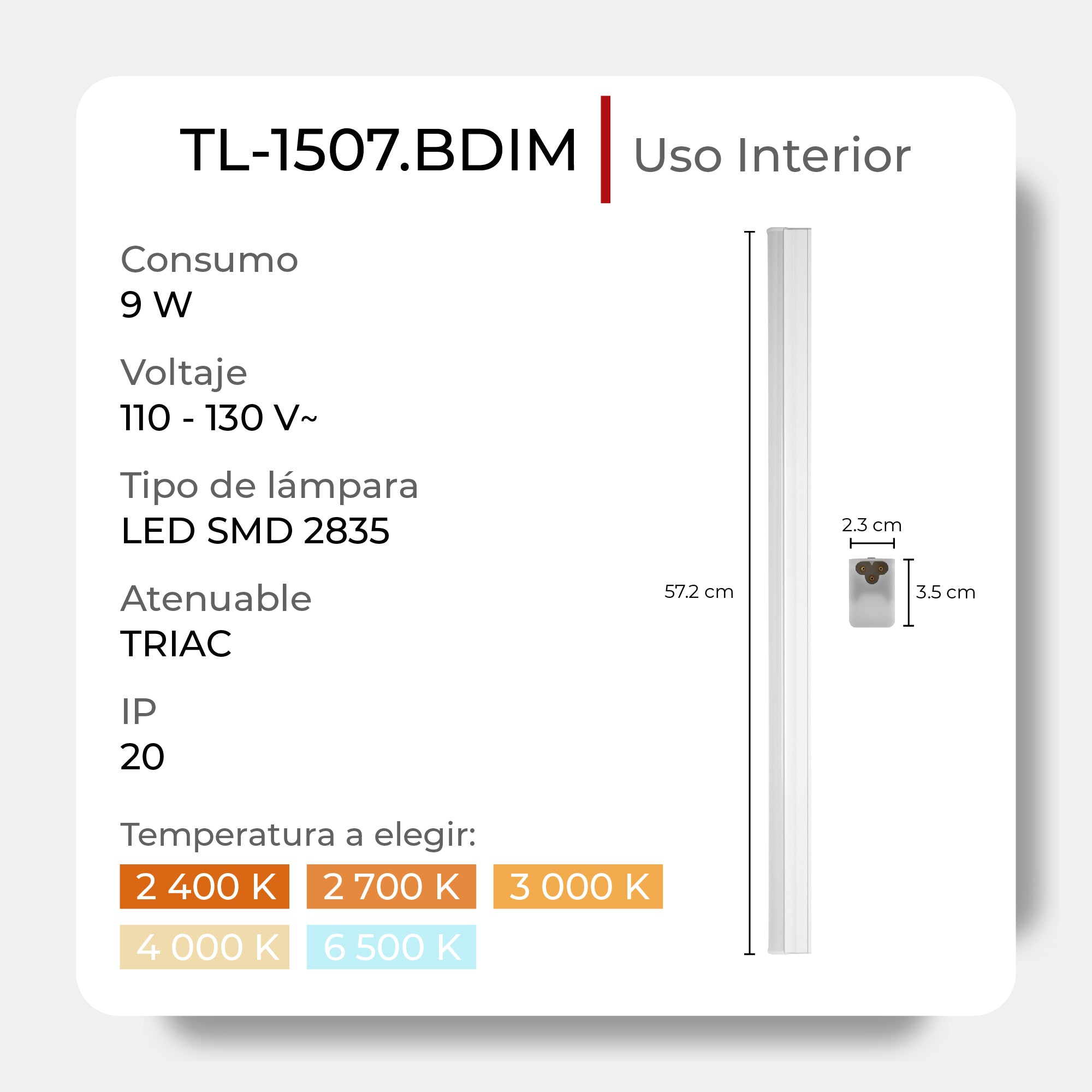 Regleta Illux interconectable LED 9w Dim, TL-1507.BDIM
