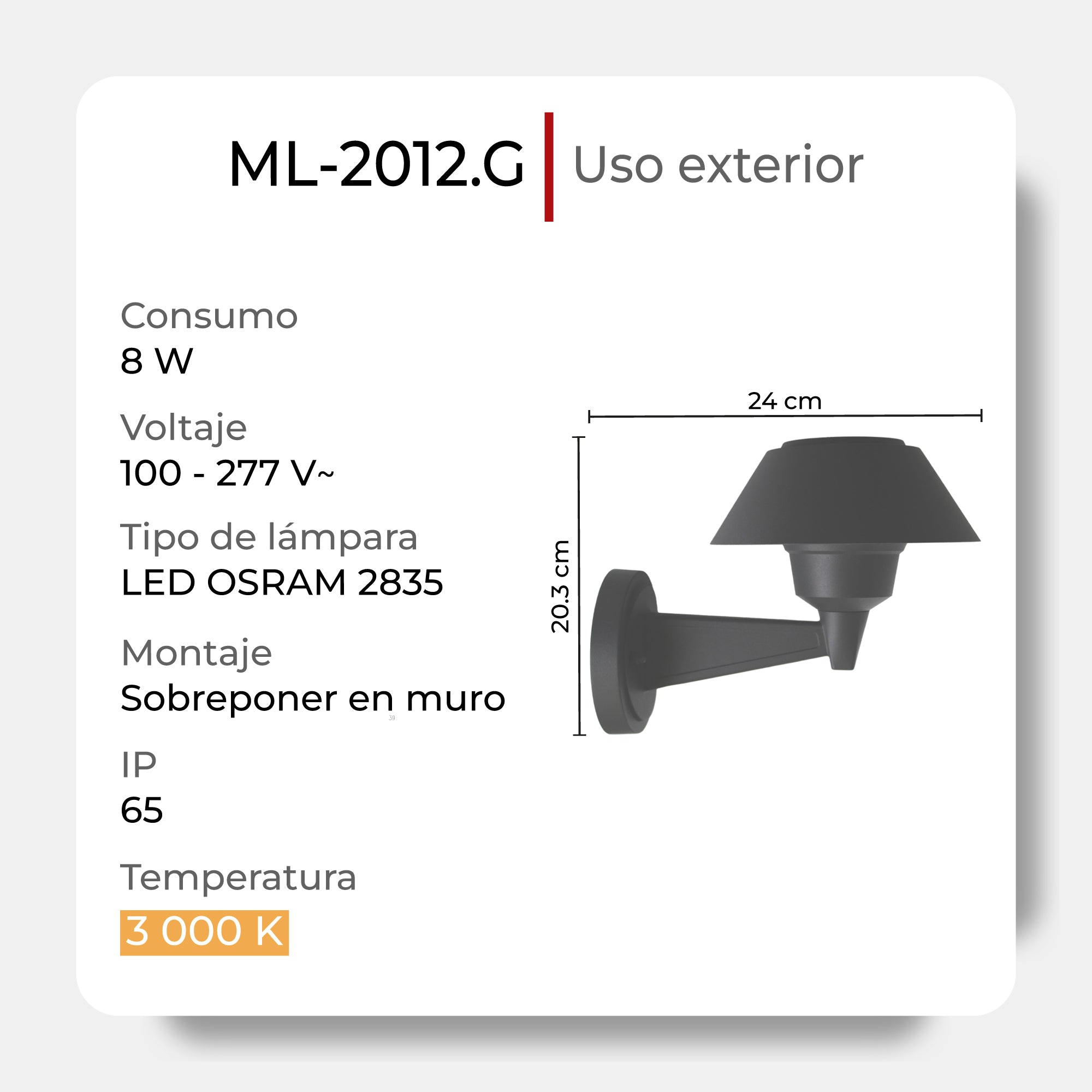 Luminario LED para Sobreponer en Muro, Modelo ML-2012.G The Collection