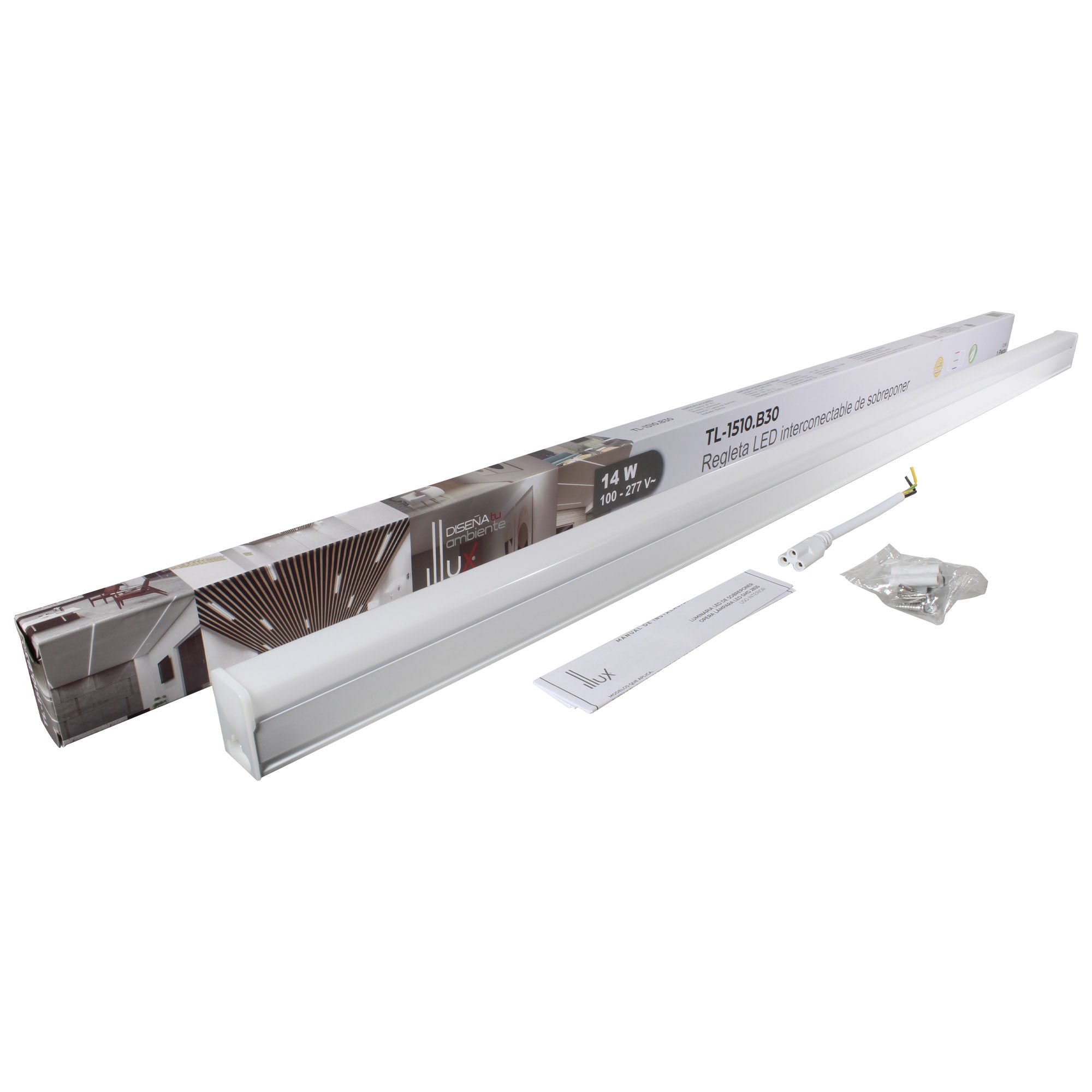 Lámpara Illux LED estilo regleta de sobreponer en techo blanco interconectable 14 W, TL-1510.B