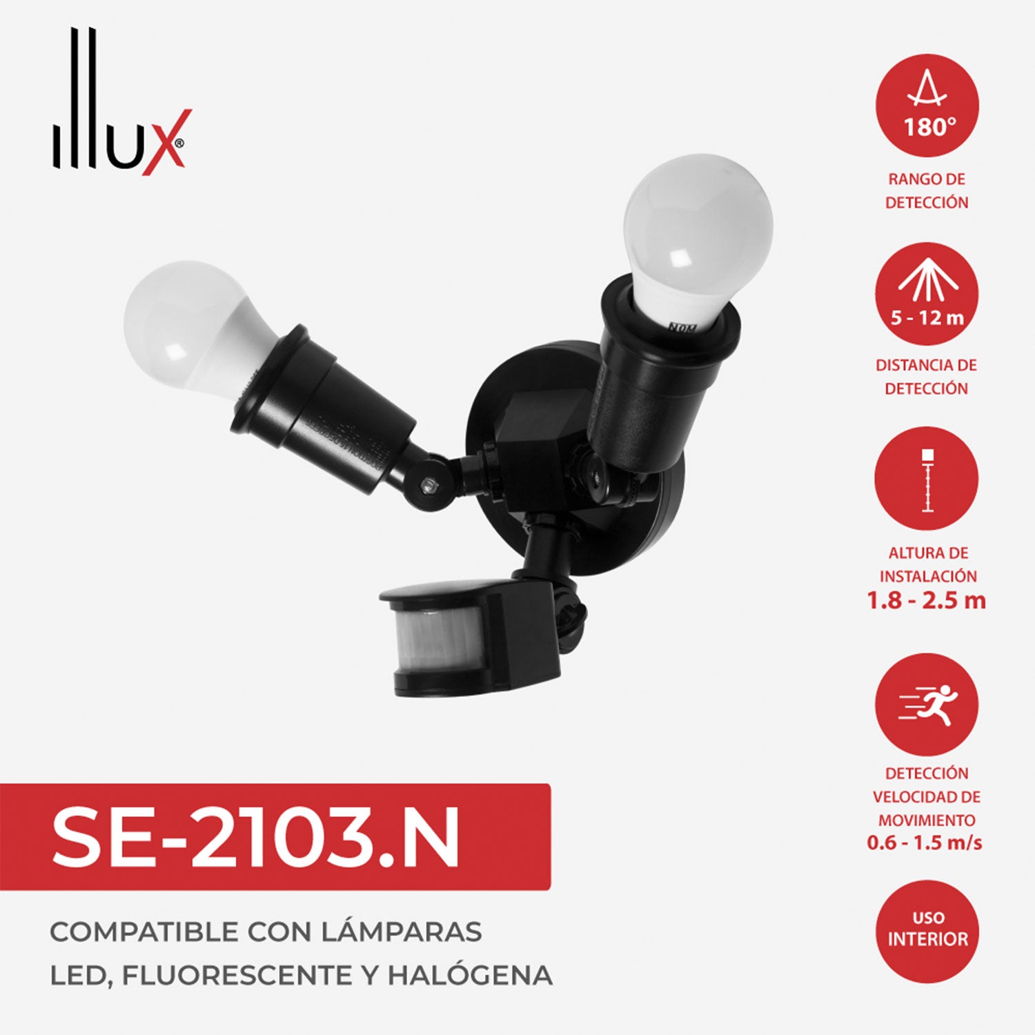 Luz de seguridad Illux con sensor de movimiento, SE-2103.N (No incluye focos)