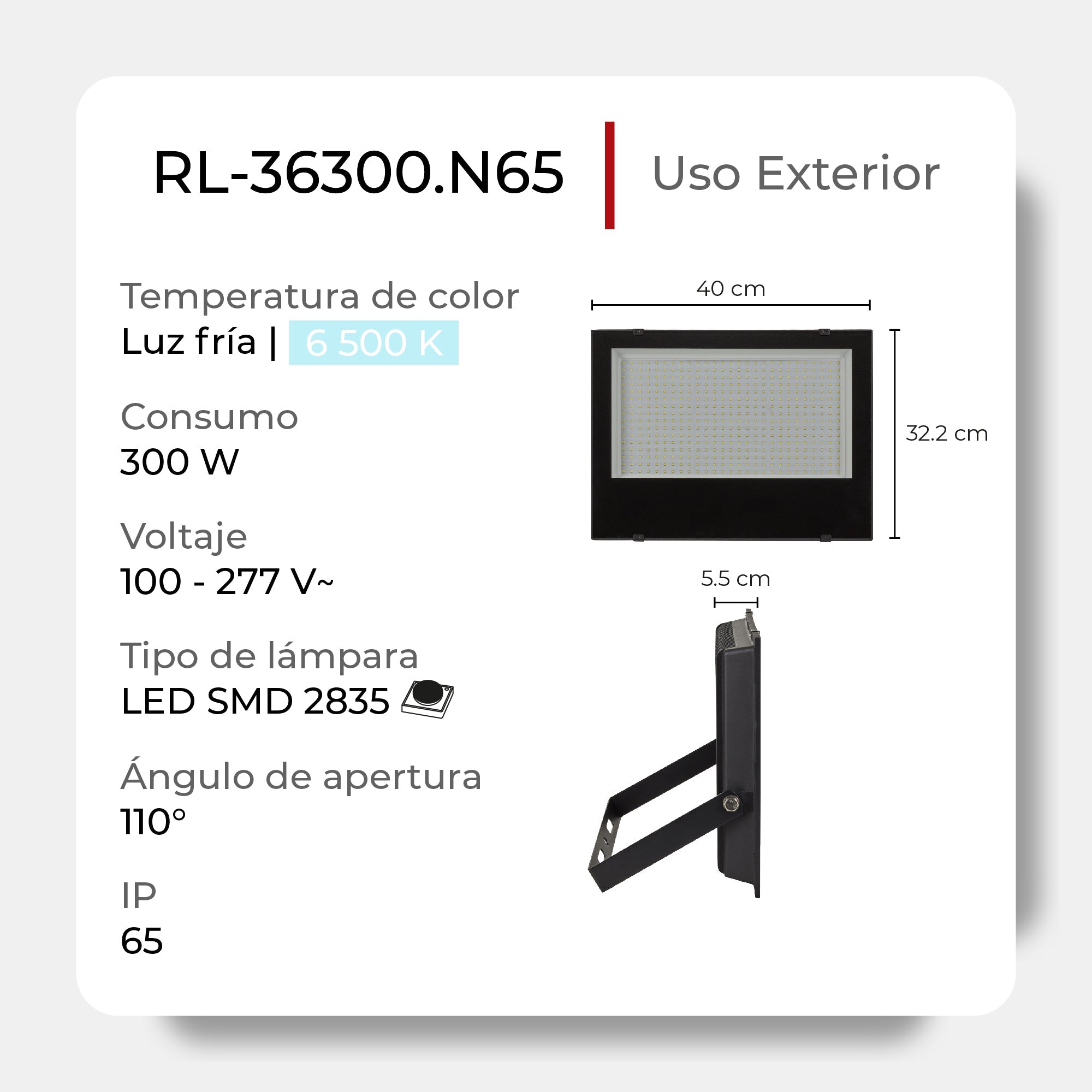 Reflector LED de sobreponer en piso negro 300 W 100-277 V~ RL-36300.N, Illux