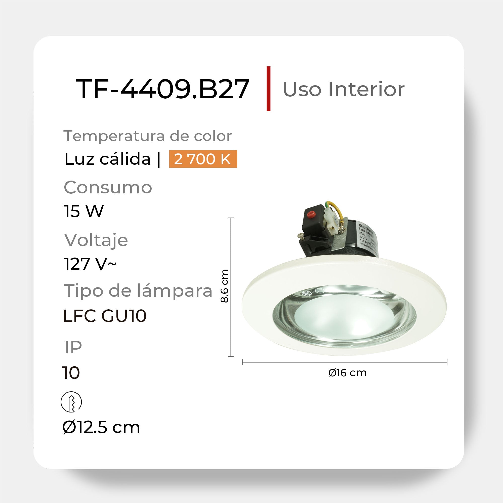 Luminario fluorescente para empotrar, TF-4409.B