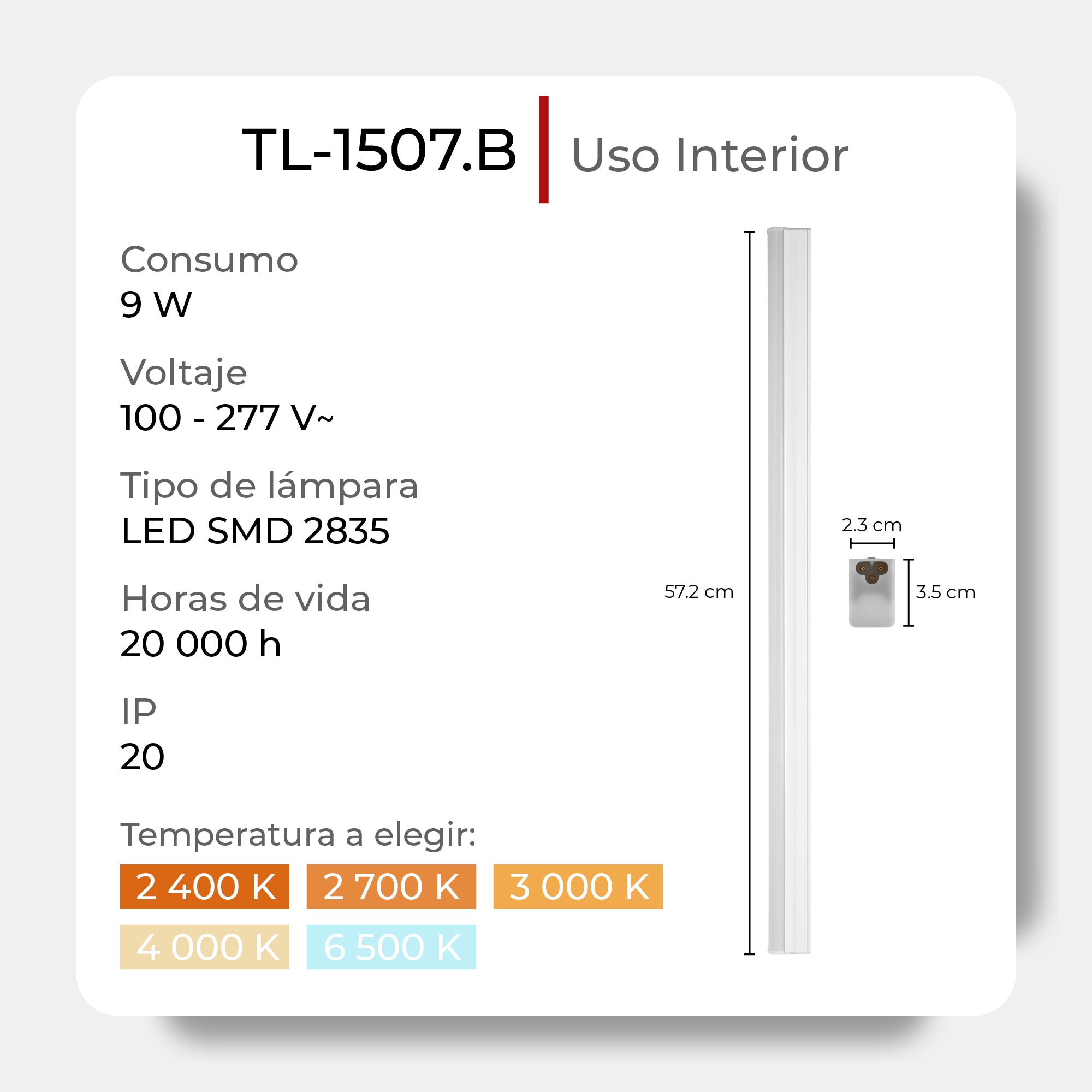 Regleta Illux LED interconectable, sobreponer, TL-1507.B