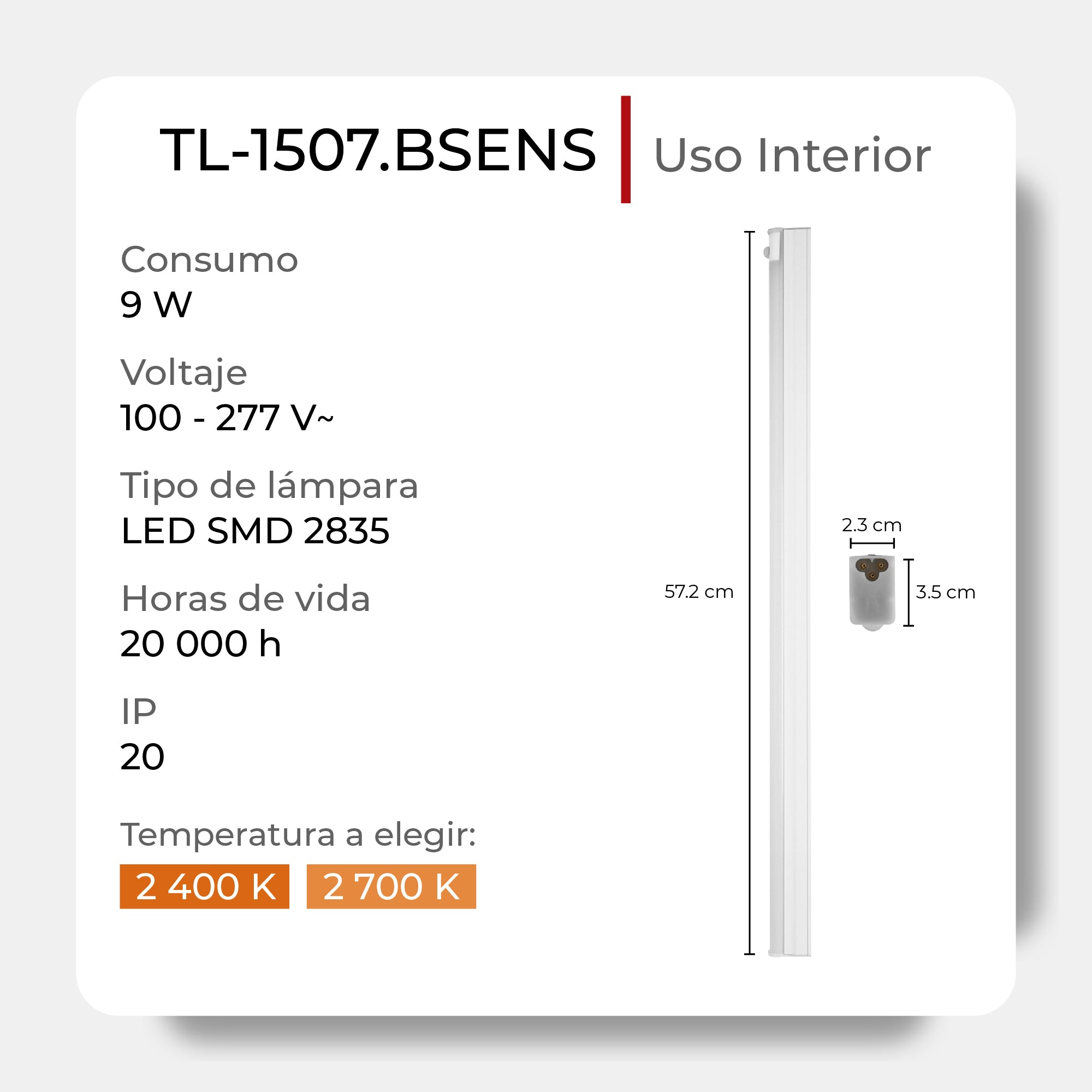 Regleta Illux LED 9W, sensor de mov, TL-1507.BSENS
