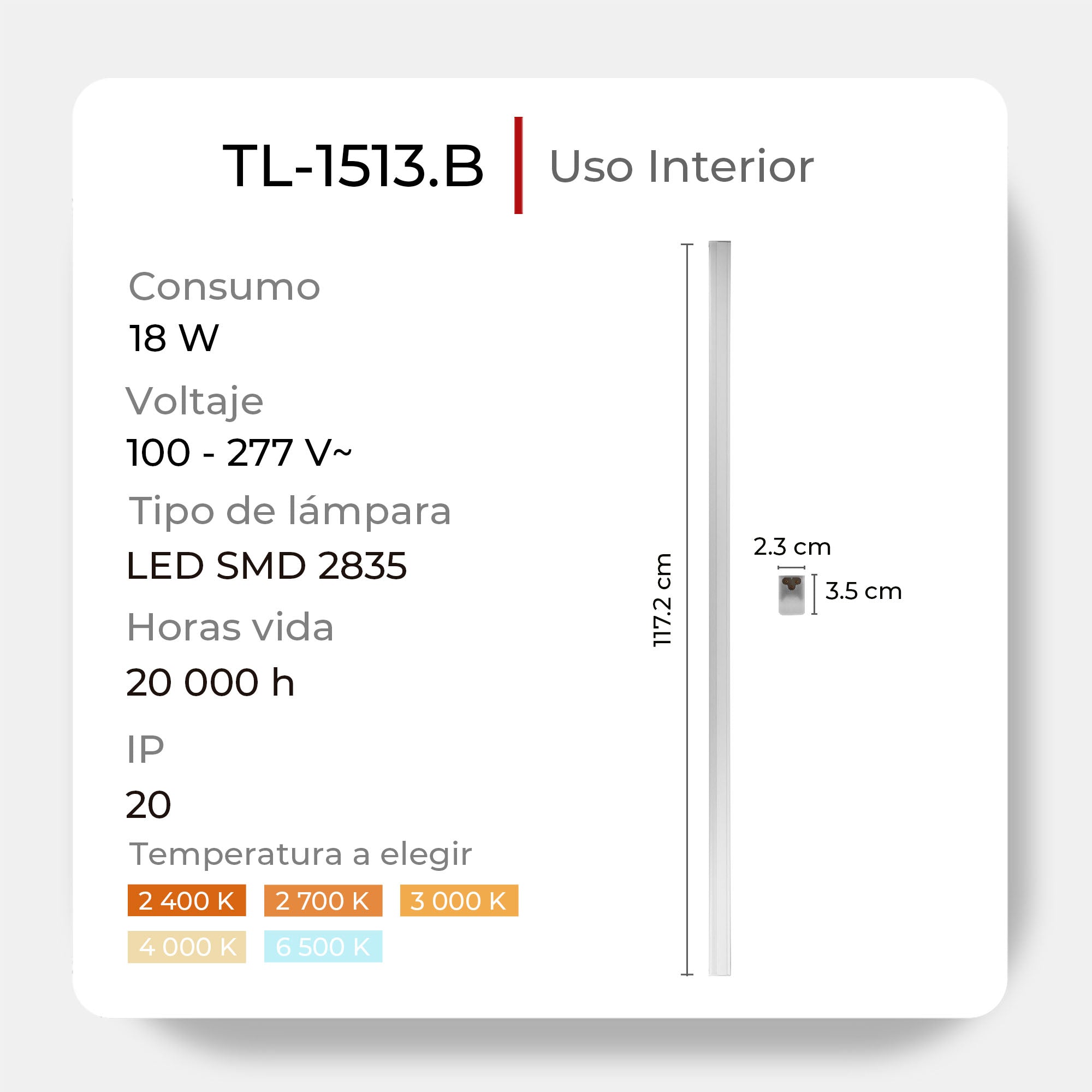 Regleta Illux interconectable LED 18W, TL-1513.B