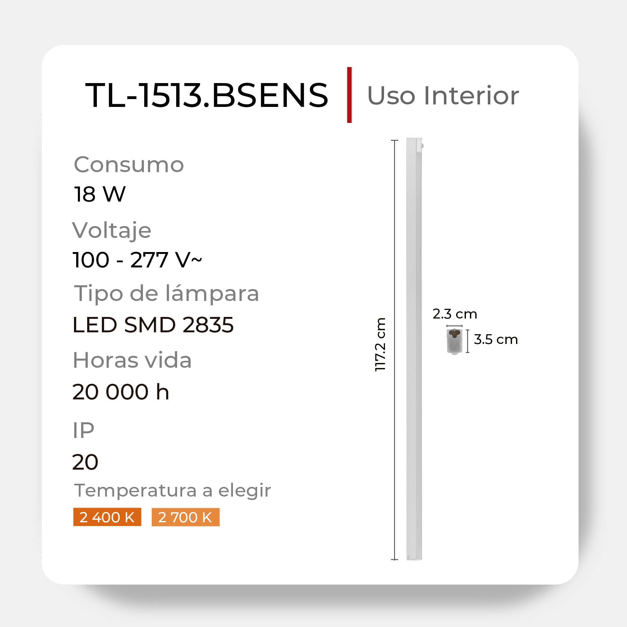 Regleta Illux LED, sensor de movimiento, TL-1513.BSENS
