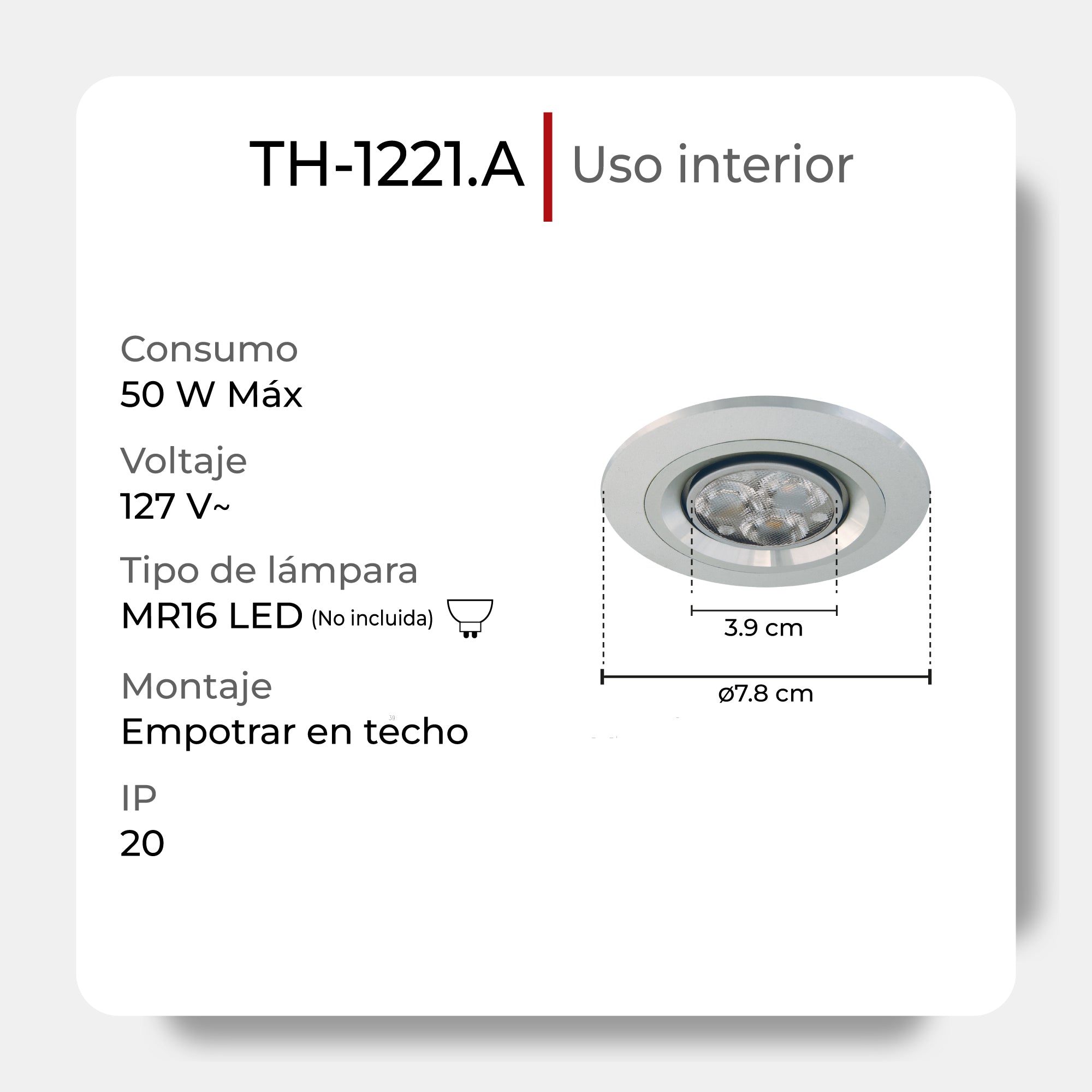 Luminario Illux empotrar para techo downlight redondo, TH-1221.A Illux