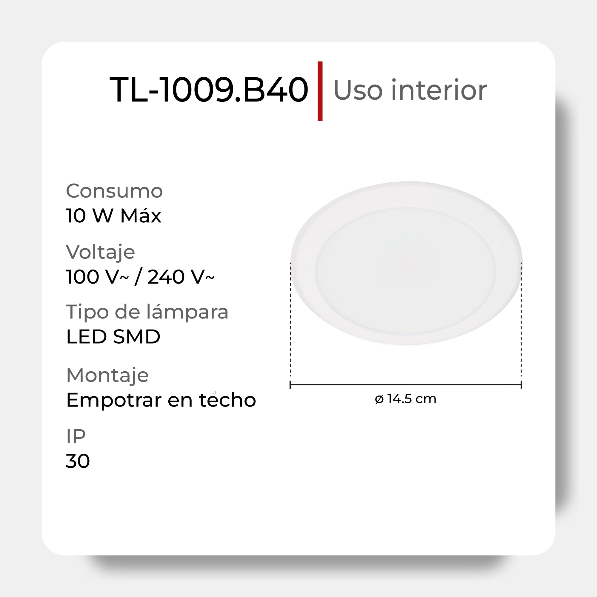 Lámpara Illux SMD LED para empotrar en techo, TL-1009.B