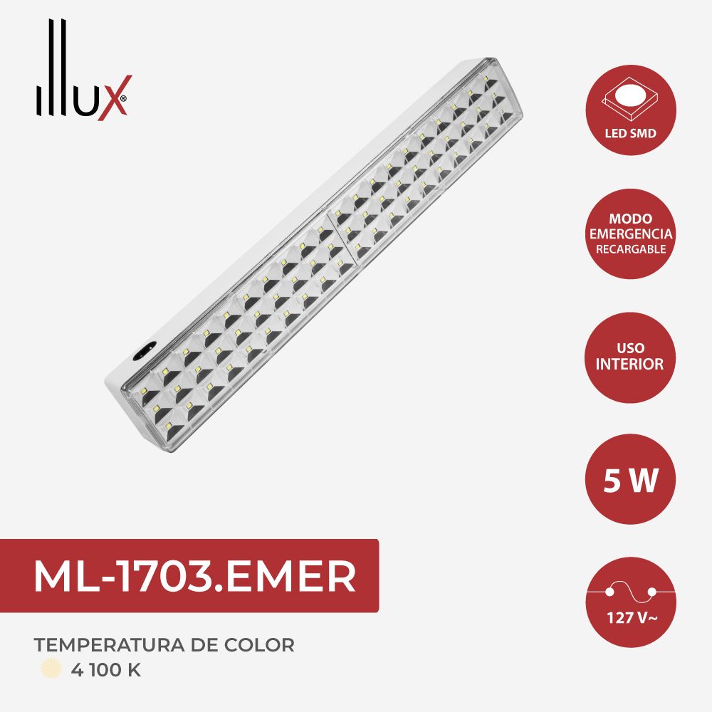 Lámpara Illux de emergencia 60 LEDs, ML-1703.EMER