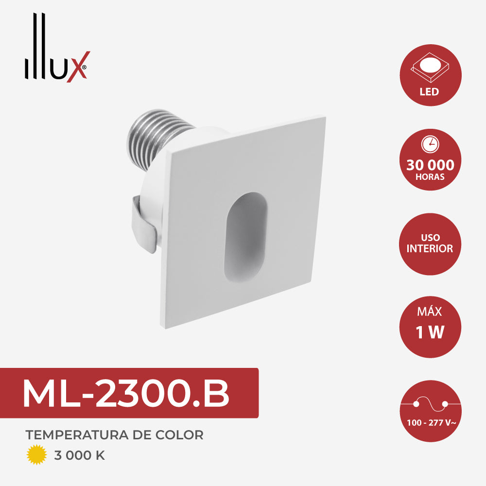 Lámpara Illux para empotrar en muro LED de 1W. ML-2300