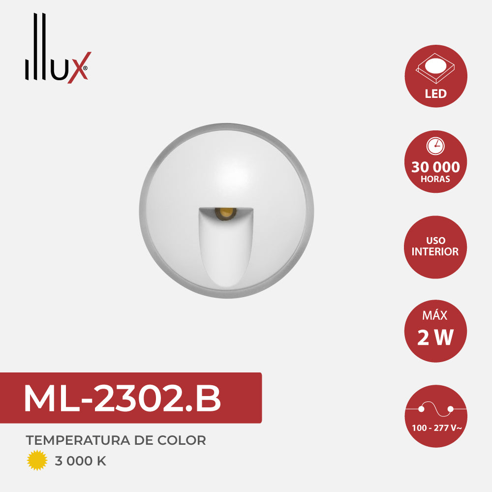 Lámpara Illux empotrada a muro LED de 2x1W. ML-2302