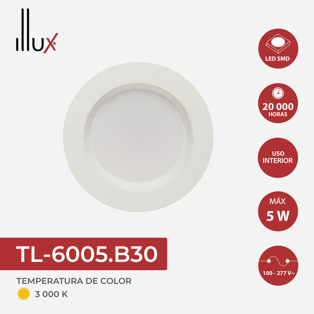 Lámpara Illux para empotrar en techo de LED. TL-6005.B