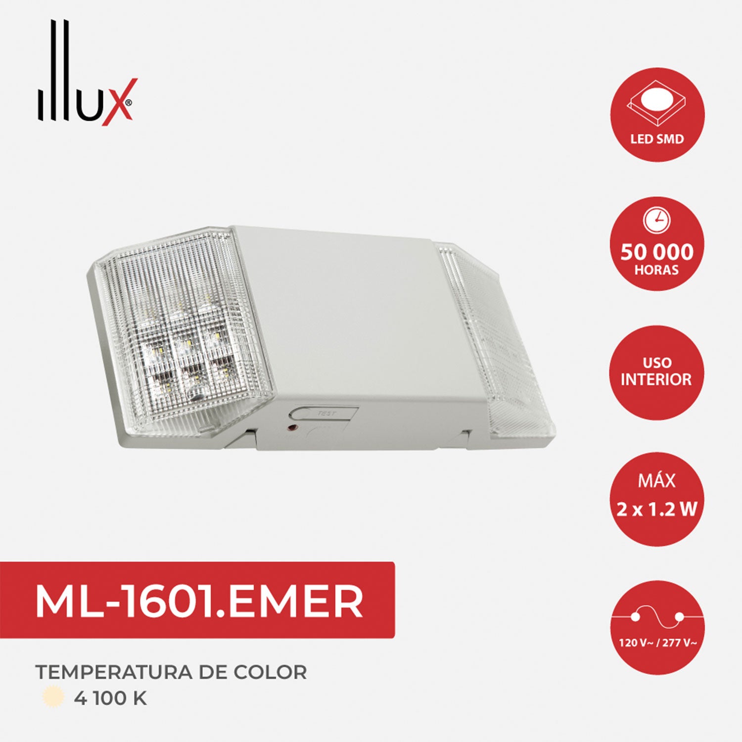 Lámpara Illux de emergencia LED 2x1.2W, ML-1601.EMER